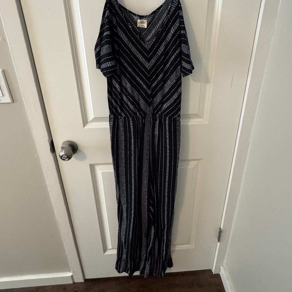 O'Neill Women's Cold-Shoulder Jumpsuit Black with Stripes Size Small